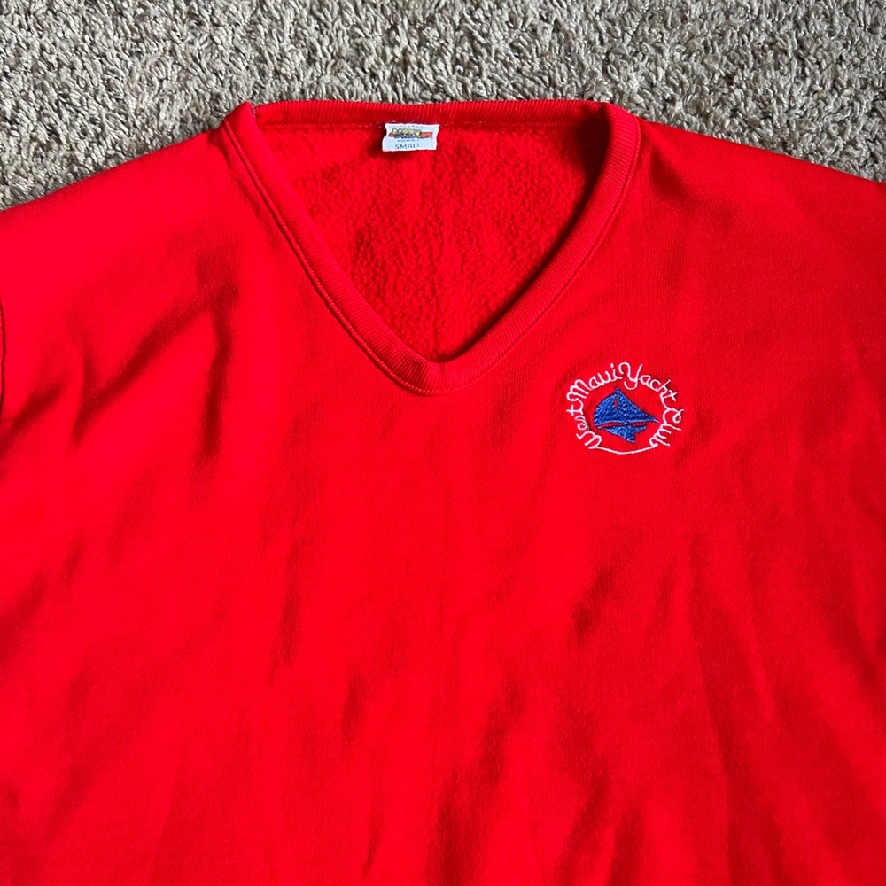 Vintage Crazy Shirts V-neck Sweater West Maui Yacht Club Red small